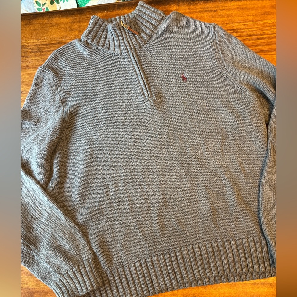 Ralph Lauren Men's Quarter Zip-Up Sweater in Gray 100% Cotton - XL